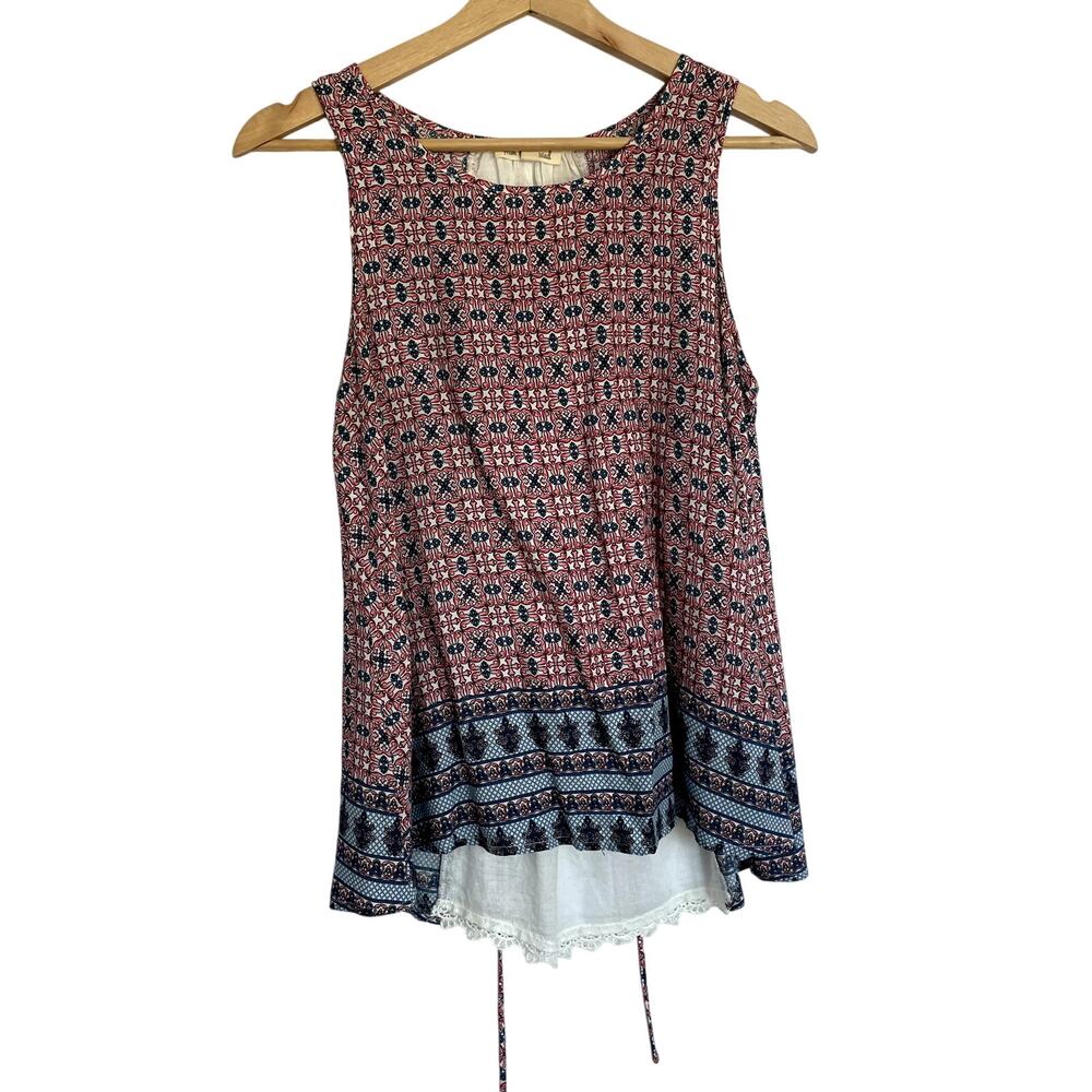 Anthropologie hem & thread red white blue 4th of july S sleeveless top lace up‎